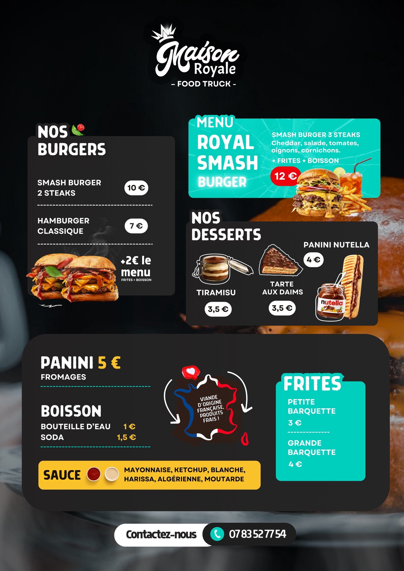 Menu du food truck Maison Royale
